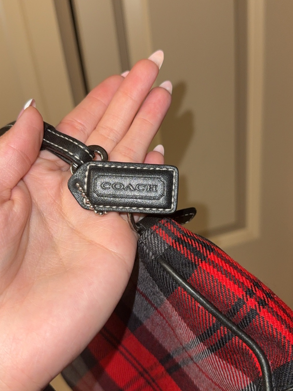 Coach Red and Gray Plaid Mini Shoulder Bag with Black Trim - Picture 4 of 5